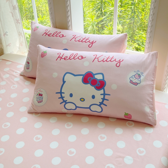 91家纺网 家纺一手货源 找家纺 桃子家居 2025新款三丽鸥正版授权卡通数码印花混搭纯棉印花系列四件套单品 棉三丽鸥-混搭kitty小熊粉