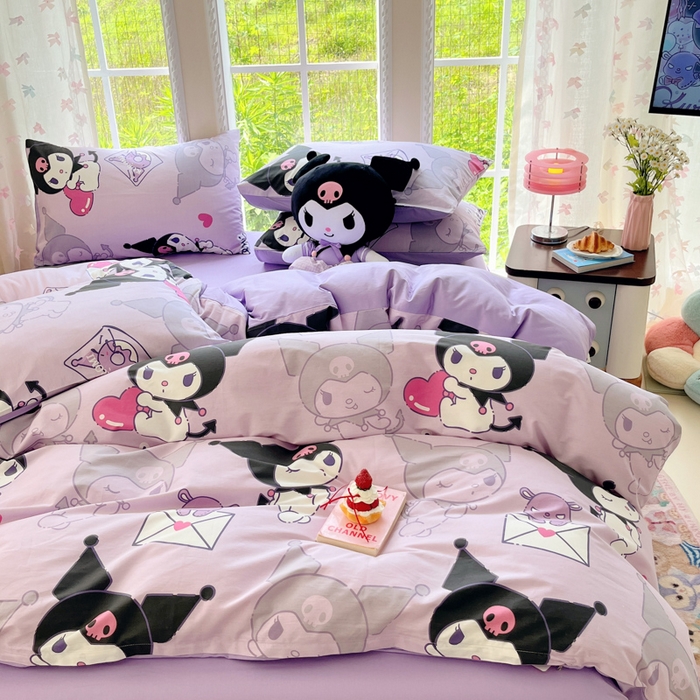 91家纺网 家纺一手货源 找家纺 桃子家居 2025新款三丽鸥正版授权卡通数码印花混搭纯棉印花系列四件套单品 棉三丽鸥-魔法库洛米