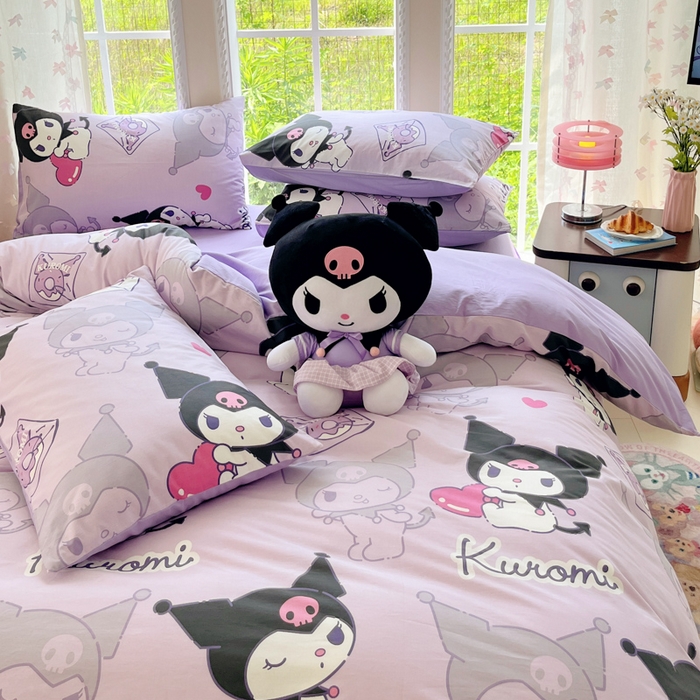 91家纺网 家纺一手货源 找家纺 桃子家居 2025新款三丽鸥正版授权卡通数码印花混搭纯棉印花系列四件套单品 棉三丽鸥-魔法库洛米