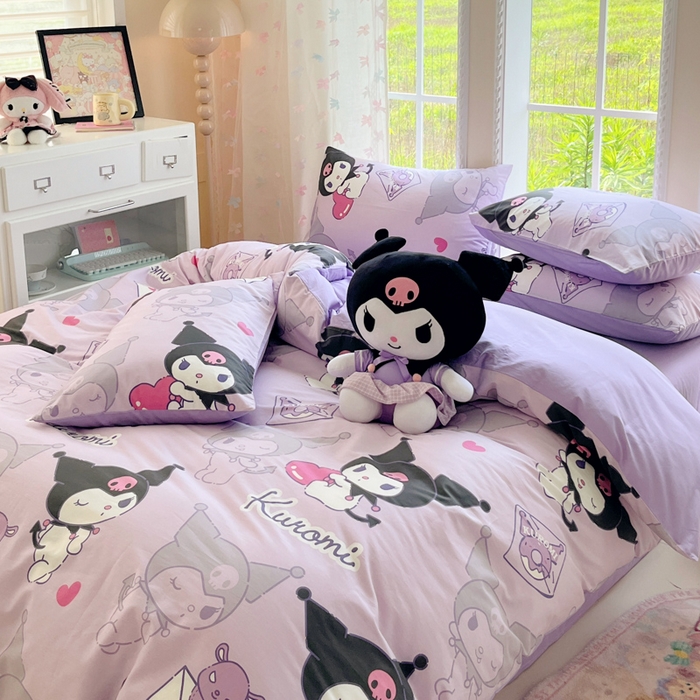 91家纺网 家纺一手货源 找家纺 桃子家居 2025新款三丽鸥正版授权卡通数码印花混搭纯棉印花系列四件套单品 棉三丽鸥-魔法库洛米