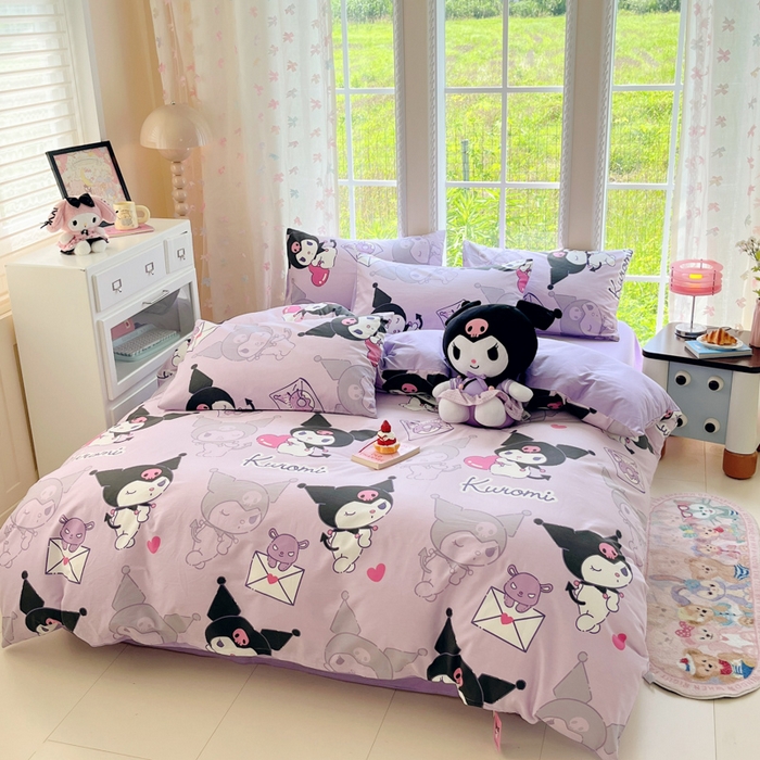 91家纺网 家纺一手货源 找家纺 桃子家居 2025新款三丽鸥正版授权卡通数码印花混搭纯棉印花系列四件套单品 棉三丽鸥-魔法库洛米