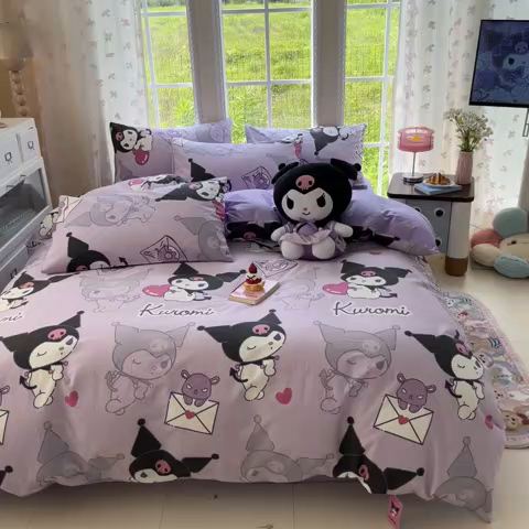 91家纺网 家纺一手货源 找家纺 桃子家居 2025新款三丽鸥正版授权卡通数码印花混搭纯棉印花系列四件套单品 棉三丽鸥-魔法库洛米