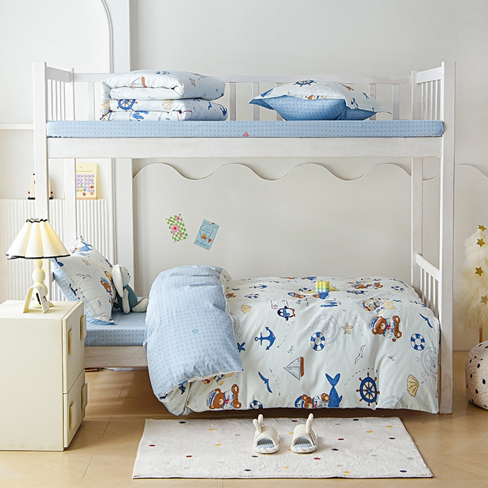 91家纺网 家纺一手货源 找家纺 禧安居 2025新款高支高密活性印染全棉印花三件套学生三件套宿舍三件套（支持定制尺寸） 航海小熊