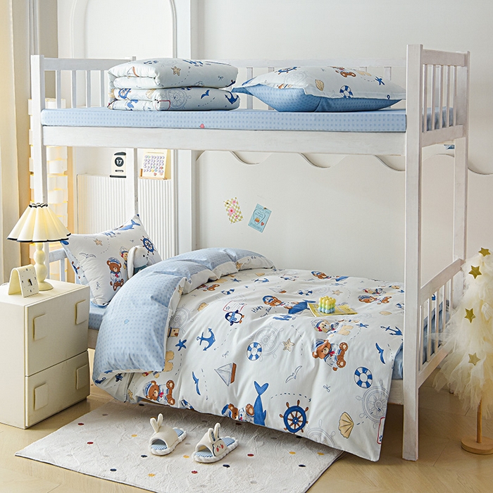 91家纺网 家纺一手货源 找家纺 禧安居 2025新款高支高密活性印染全棉印花三件套学生三件套宿舍三件套（支持定制尺寸） 航海小熊