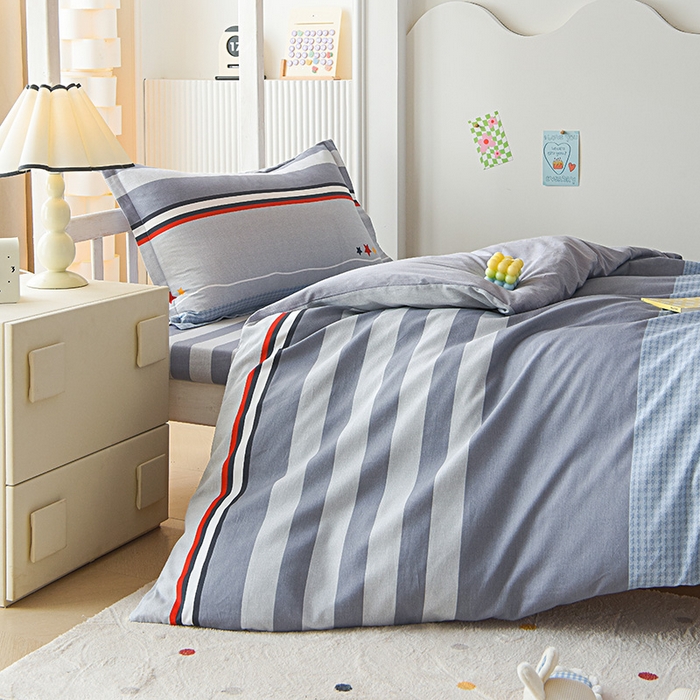 91家纺网 家纺一手货源 找家纺 禧安居 2025新款高支高密活性印染全棉印花三件套学生三件套宿舍三件套（支持定制尺寸） 沐光-灰