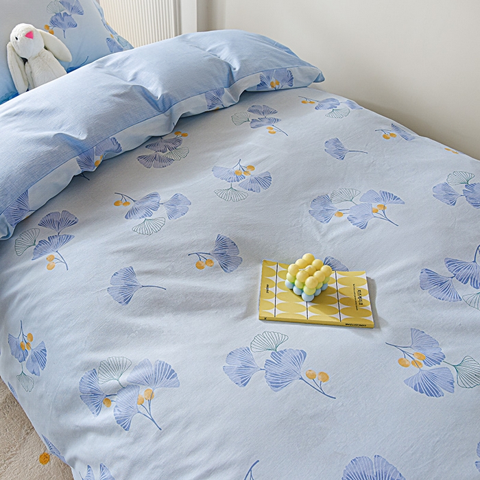 91家纺网 家纺一手货源 找家纺 禧安居 2025新款高支高密活性印染全棉印花三件套学生三件套宿舍三件套（支持定制尺寸） 银杏叶