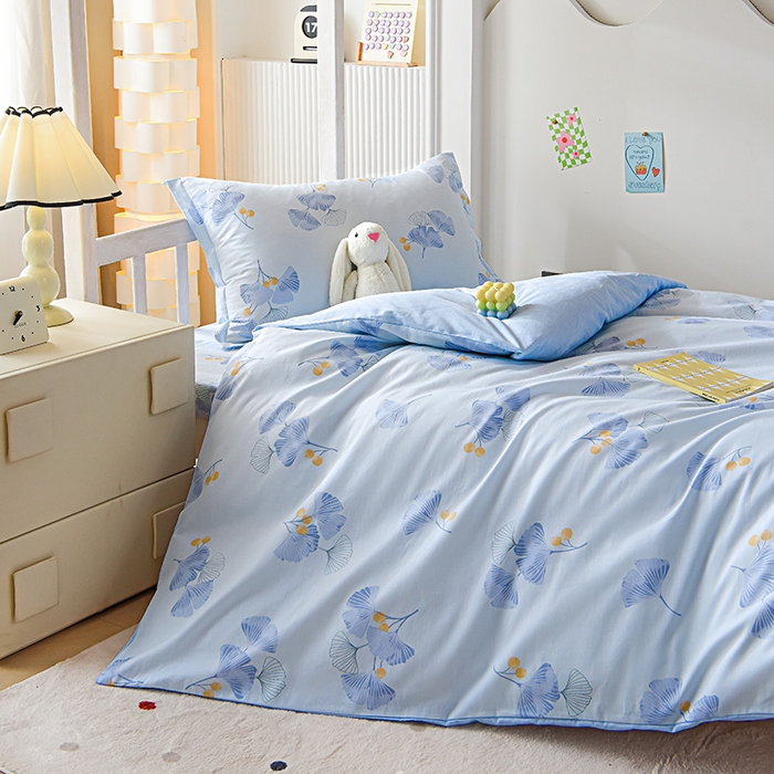 91家纺网 家纺一手货源 找家纺 禧安居 2025新款高支高密活性印染全棉印花三件套学生三件套宿舍三件套（支持定制尺寸） 银杏叶