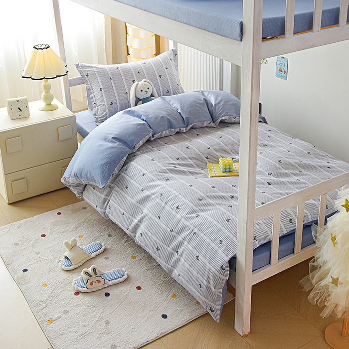 91家纺网 家纺一手货源 找家纺 禧安居 2025新款高支高密活性印染全棉印花三件套学生三件套宿舍三件套（支持定制尺寸） 雨蝶