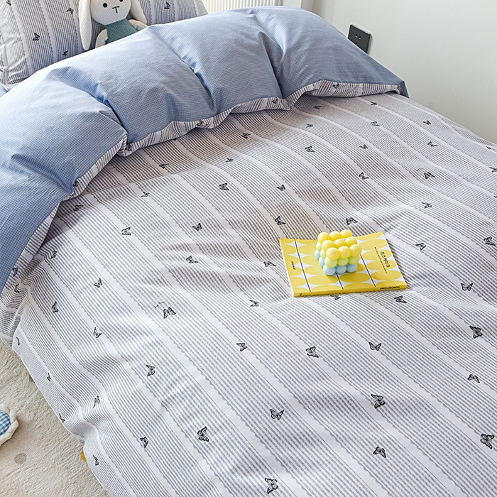 91家纺网 家纺一手货源 找家纺 禧安居 2025新款高支高密活性印染全棉印花三件套学生三件套宿舍三件套（支持定制尺寸） 雨蝶