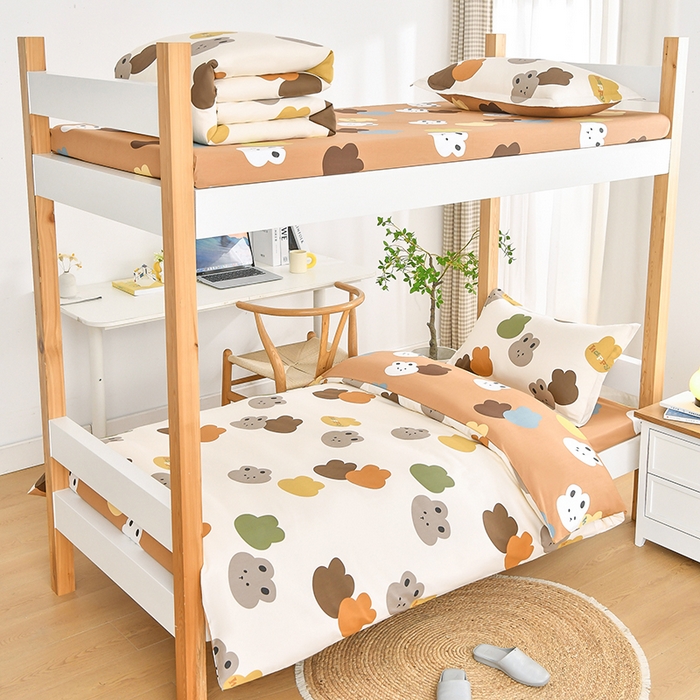 91家纺网 家纺一手货源 找家纺 （总）乐旗家纺 2025新款全棉13372印花学生上下铺套件宿舍三件套