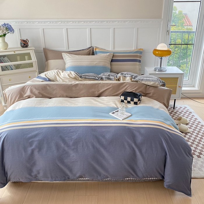 91家纺网 家纺一手货源 找家纺 小叮当家纺仓储工厂店 （爆款花型 长期款 不断货）2025年新款简约条纹卡通花卉全棉纯棉三件套四件套 莫兰迪