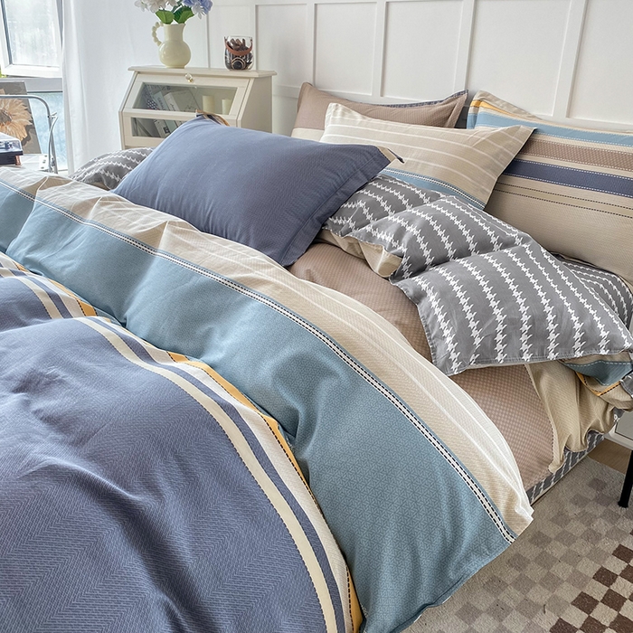 91家纺网 家纺一手货源 找家纺 小叮当家纺仓储工厂店 （爆款花型 长期款 不断货）2025年新款简约条纹卡通花卉全棉纯棉三件套四件套 莫兰迪