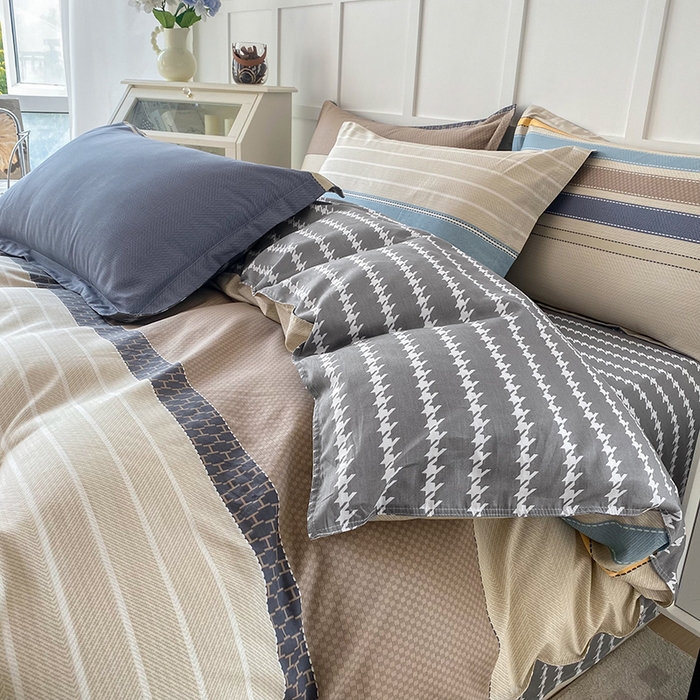 91家纺网 家纺一手货源 找家纺 小叮当家纺仓储工厂店 （爆款花型 长期款 不断货）2025年新款简约条纹卡通花卉全棉纯棉三件套四件套 莫兰迪