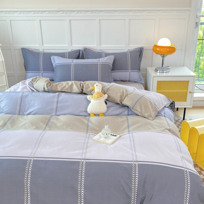 91家纺网 家纺一手货源 找家纺 小叮当家纺仓储工厂店 （爆款花型 长期款 不断货）2025年新款简约条纹卡通花卉全棉纯棉三件套四件套 奇幻曲AA