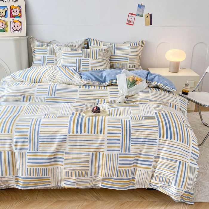 91家纺网 家纺一手货源 找家纺 小叮当家纺仓储工厂店 （爆款花型 长期款 不断货）2025年新款简约条纹卡通花卉全棉纯棉三件套四件套 条纹时代