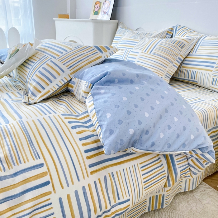 91家纺网 家纺一手货源 找家纺 小叮当家纺仓储工厂店 （爆款花型 长期款 不断货）2025年新款简约条纹卡通花卉全棉纯棉三件套四件套 条纹时代