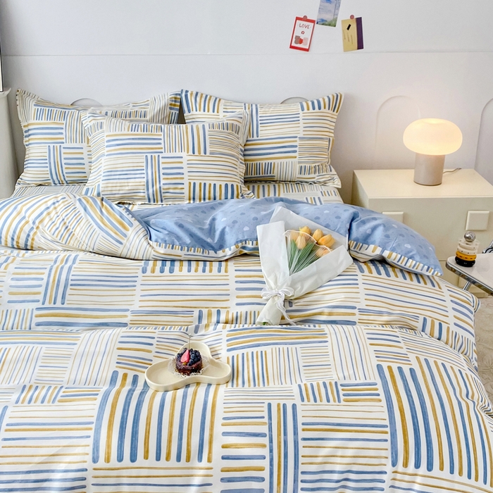 91家纺网 家纺一手货源 找家纺 小叮当家纺仓储工厂店 （爆款花型 长期款 不断货）2025年新款简约条纹卡通花卉全棉纯棉三件套四件套 条纹时代