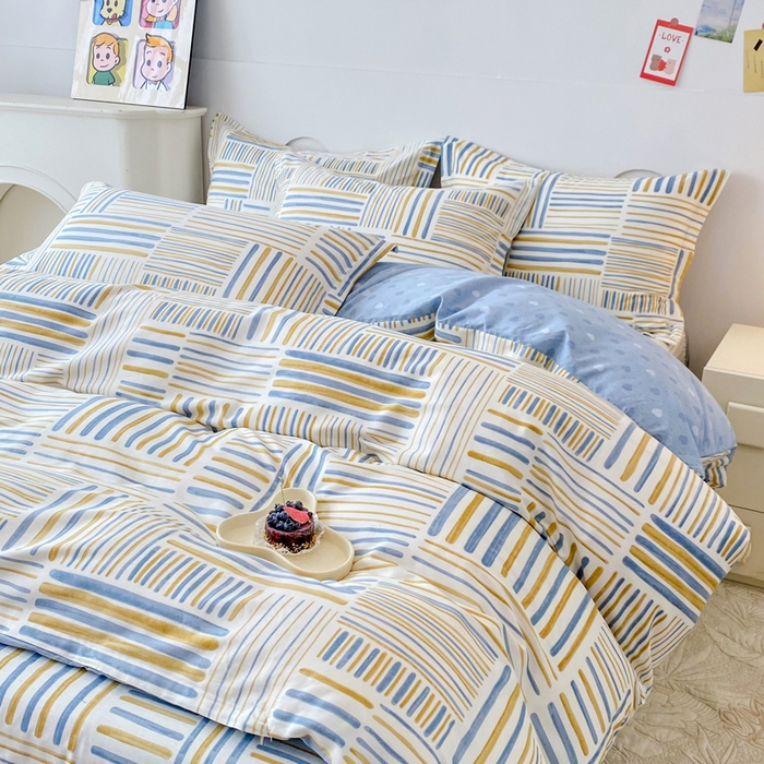 91家纺网 家纺一手货源 找家纺 小叮当家纺仓储工厂店 （爆款花型 长期款 不断货）2025年新款简约条纹卡通花卉全棉纯棉三件套四件套 条纹时代