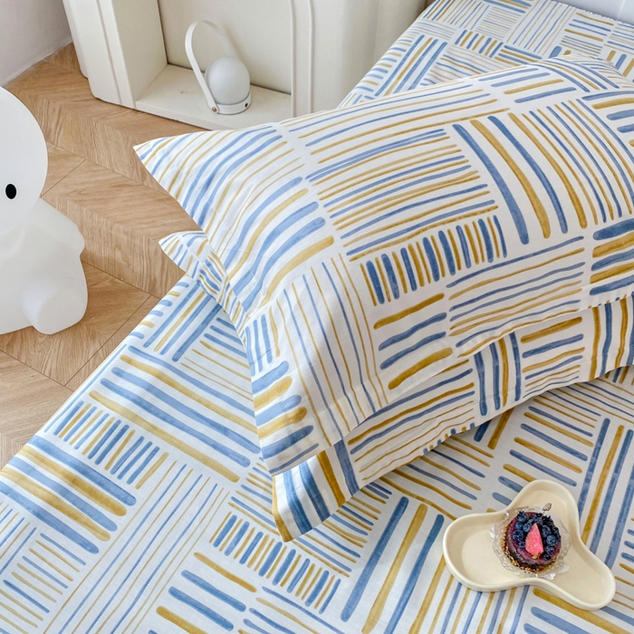 91家纺网 家纺一手货源 找家纺 小叮当家纺仓储工厂店 （爆款花型 长期款 不断货）2025年新款简约条纹卡通花卉全棉纯棉三件套四件套 条纹时代