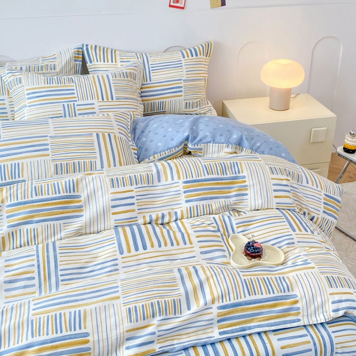 91家纺网 家纺一手货源 找家纺 小叮当家纺仓储工厂店 （爆款花型 长期款 不断货）2025年新款简约条纹卡通花卉全棉纯棉三件套四件套 条纹时代