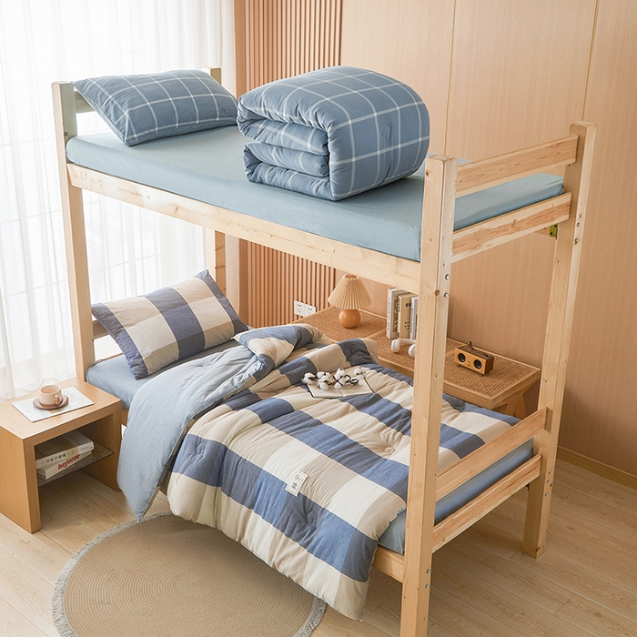 91家纺网 家纺一手货源 找家纺 熙宴家纺 2025新款无印风100%新疆棉花被学生床被子被芯 蓝大格