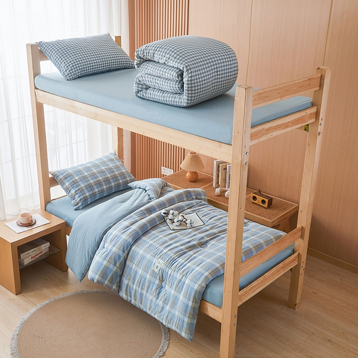 熙宴家纺 2025新款无印风100%新疆棉花被学生床被子被芯 简兮蓝