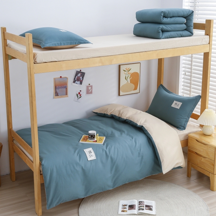 91家纺网 家纺一手货源 找家纺 （总）乐旗家纺 2025新款全棉13372印花学生上下铺套件宿舍三件套