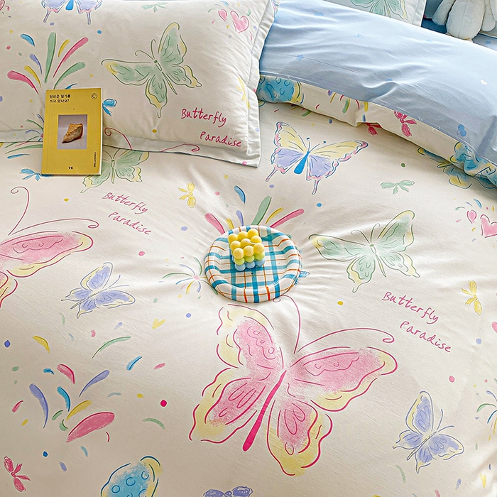 91家纺网 家纺一手货源 找家纺 禧安居 2025新款高支高密活性印染全棉印花被套全棉被套单被套 彩蝶