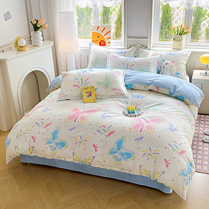 91家纺网 家纺一手货源 找家纺 禧安居 2025新款高支高密活性印染全棉印花被套全棉被套单被套 彩蝶