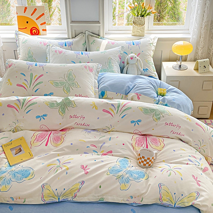 91家纺网 家纺一手货源 找家纺 禧安居 2025新款高支高密活性印染全棉印花被套全棉被套单被套 彩蝶