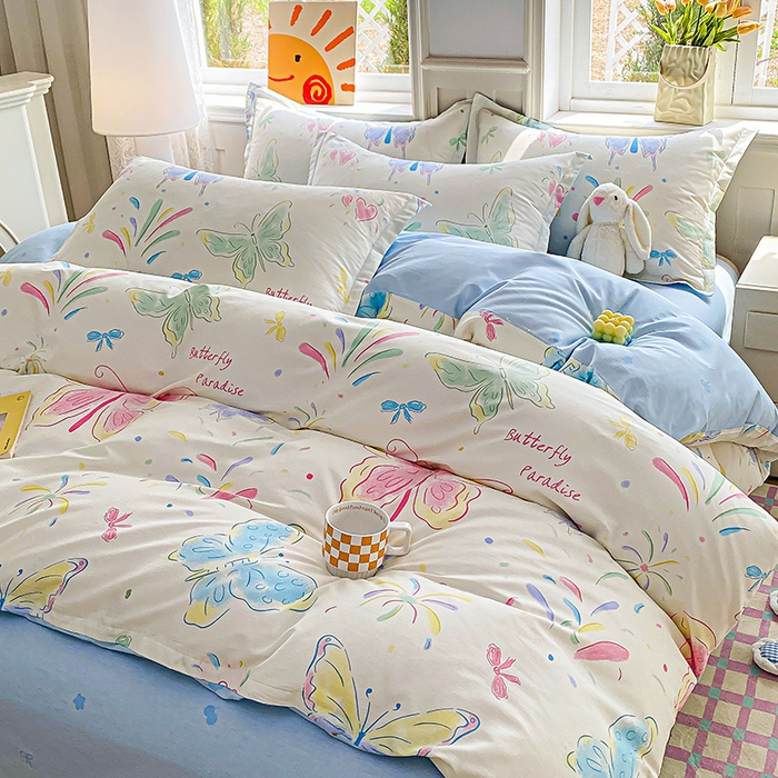 91家纺网 家纺一手货源 找家纺 禧安居 2025新款高支高密活性印染全棉印花被套全棉被套单被套 彩蝶