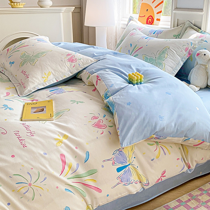 91家纺网 家纺一手货源 找家纺 禧安居 2025新款高支高密活性印染全棉印花被套全棉被套单被套 彩蝶