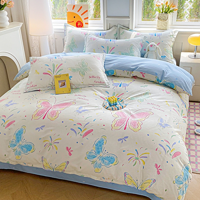 91家纺网 家纺一手货源 找家纺 禧安居 2025新款高支高密活性印染全棉印花被套全棉被套单被套 彩蝶