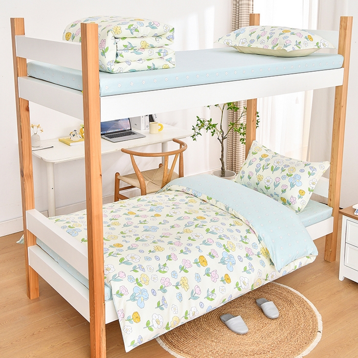 乐旗家纺 2025新款全棉13372印花学生上下铺套件宿舍三件套 花苑