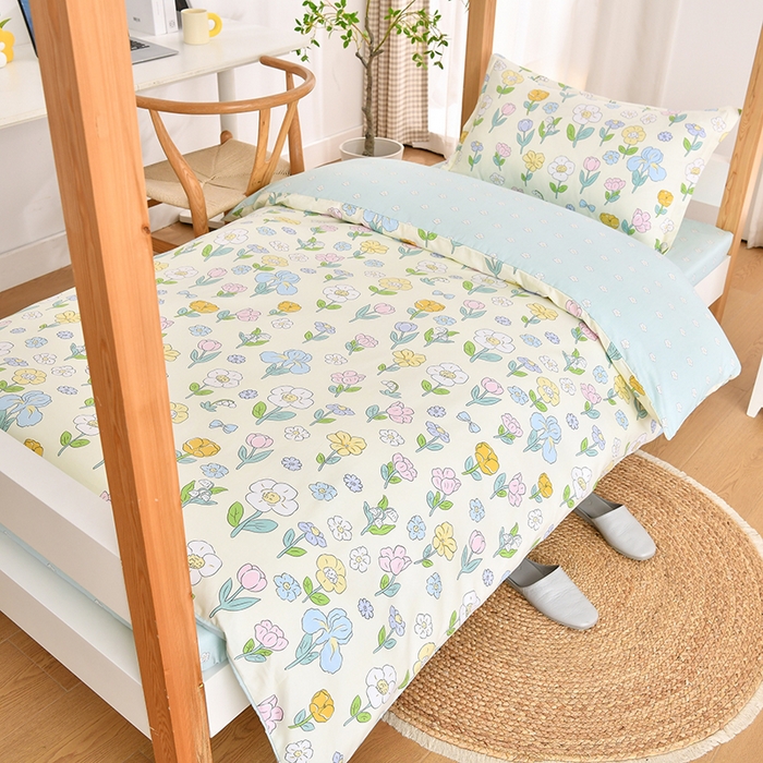 91家纺网 家纺一手货源 找家纺 乐旗家纺 2025新款全棉13372印花学生上下铺套件宿舍三件套 花苑