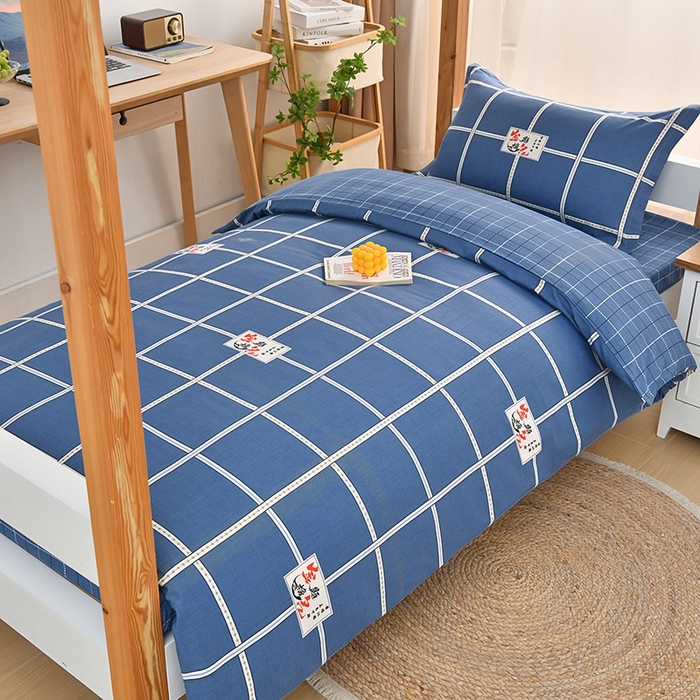 91家纺网 家纺一手货源 找家纺 乐旗家纺 2025新款全棉13372印花学生上下铺套件宿舍三件套 金榜题名-蓝