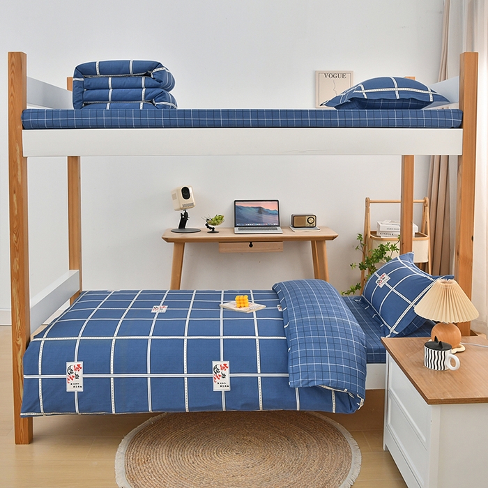 91家纺网 家纺一手货源 找家纺 乐旗家纺 2025新款全棉13372印花学生上下铺套件宿舍三件套 金榜题名-蓝