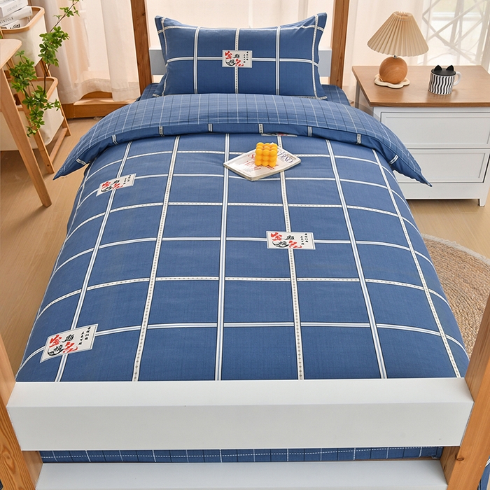 91家纺网 家纺一手货源 找家纺 乐旗家纺 2025新款全棉13372印花学生上下铺套件宿舍三件套 金榜题名-蓝