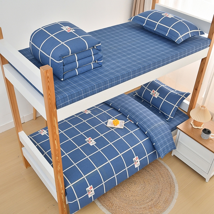 91家纺网 家纺一手货源 找家纺 乐旗家纺 2025新款全棉13372印花学生上下铺套件宿舍三件套 金榜题名-蓝