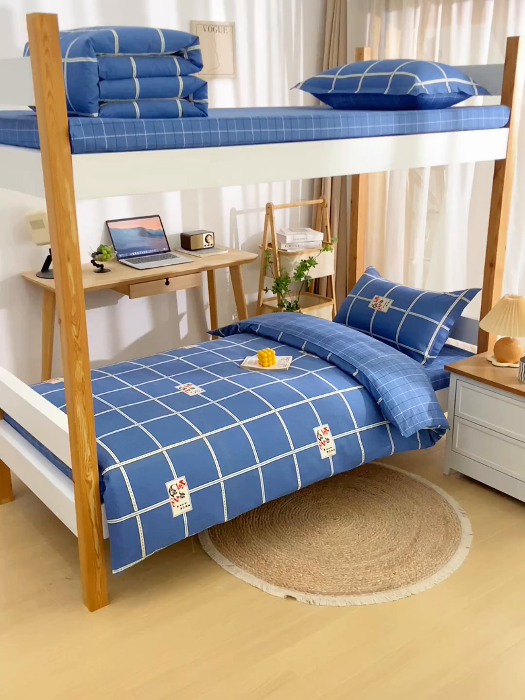 91家纺网 家纺一手货源 找家纺 乐旗家纺 2025新款全棉13372印花学生上下铺套件宿舍三件套 金榜题名-蓝