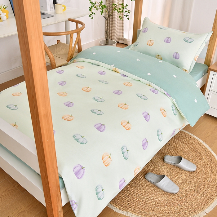 91家纺网 家纺一手货源 找家纺 乐旗家纺 2025新款全棉13372印花学生上下铺套件宿舍三件套 南瓜节