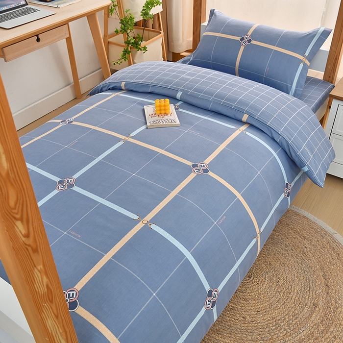 91家纺网 家纺一手货源 找家纺 乐旗家纺 2025新款全棉13372印花学生上下铺套件宿舍三件套 萨尔