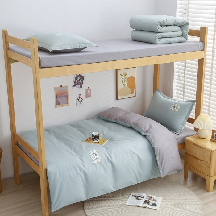 乐旗家纺 2025新款全棉13372印花学生上下铺套件宿舍三件套 素雅绿+灰