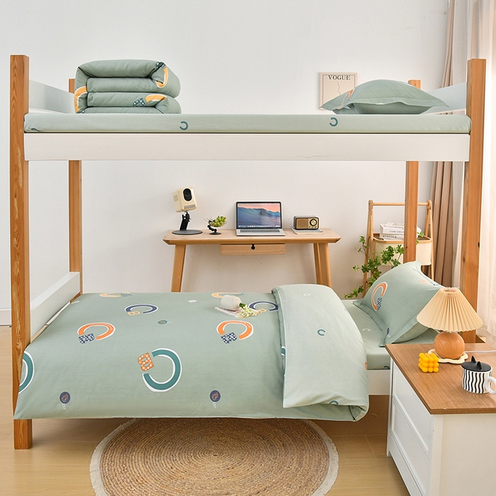 91家纺网 家纺一手货源 找家纺 乐旗家纺 2025新款全棉13372印花学生上下铺套件宿舍三件套 维卡