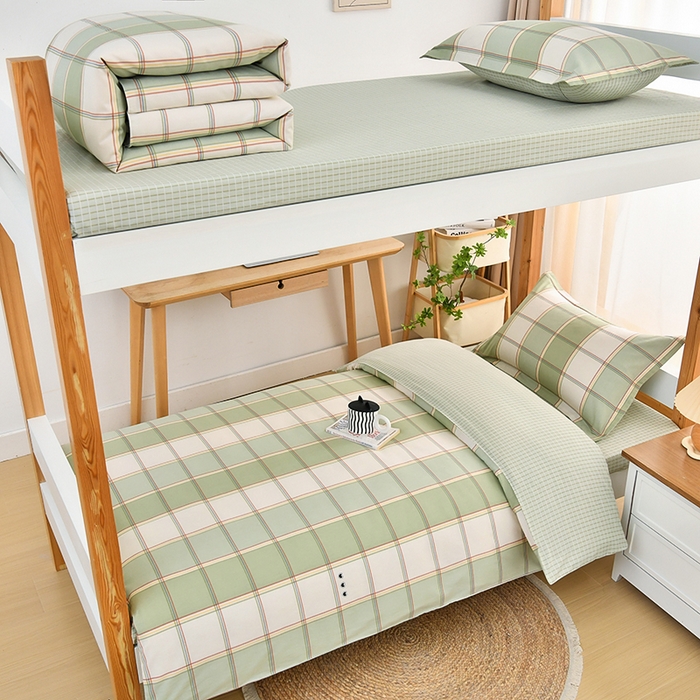 91家纺网 家纺一手货源 找家纺 乐旗家纺 2025新款全棉13372印花学生上下铺套件宿舍三件套 闲趣-绿