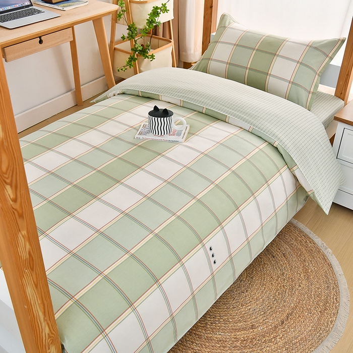 91家纺网 家纺一手货源 找家纺 乐旗家纺 2025新款全棉13372印花学生上下铺套件宿舍三件套 闲趣-绿