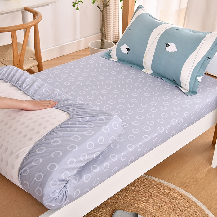 91家纺网 家纺一手货源 找家纺 乐旗家纺 2025新款全棉13372印花学生上下铺套件宿舍三件套 羊羊羊-蓝