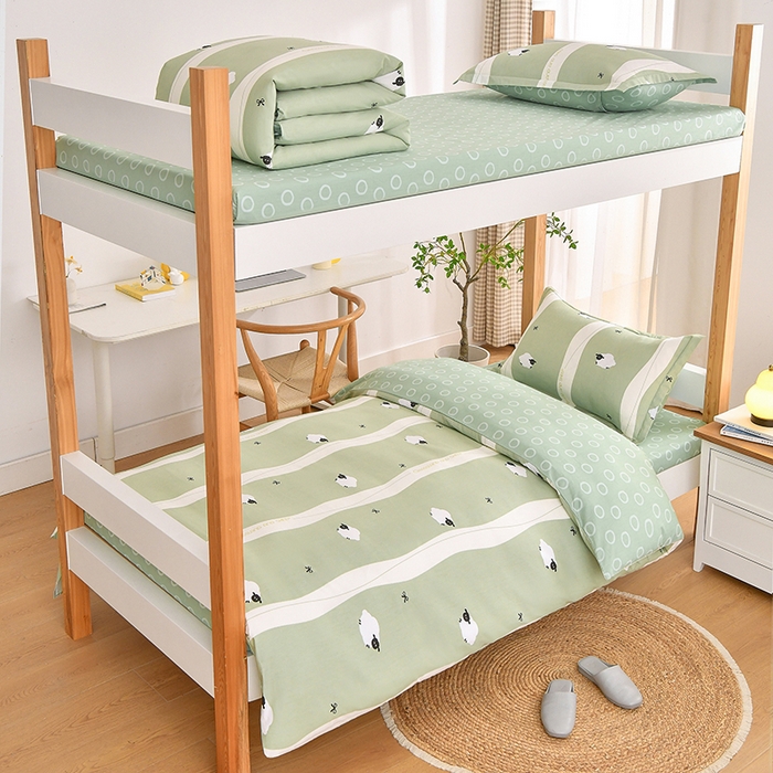 乐旗家纺 2025新款全棉13372印花学生上下铺套件宿舍三件套 羊羊羊-绿