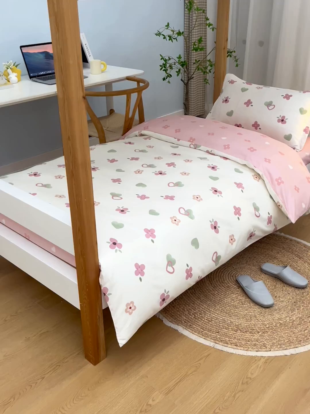 91家纺网 家纺一手货源 找家纺 乐旗家纺 2025新款全棉13372印花学生上下铺套件宿舍三件套 映然