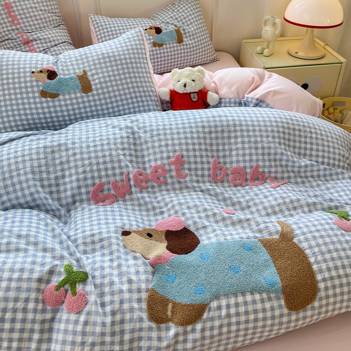 91家纺网 家纺一手货源 找家纺 （总）罗亿家纺 2025新款云朵糯糯棉（110g）腊肠狗毛巾绣四件套